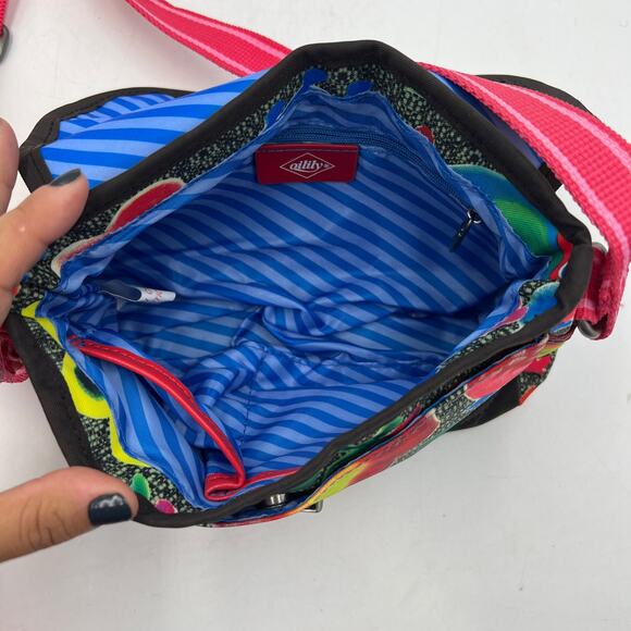 Oilily Small Shoulder Bag Crossbody Floral Print Vegan Colorful Gray Fabric - Picture 7 of 11